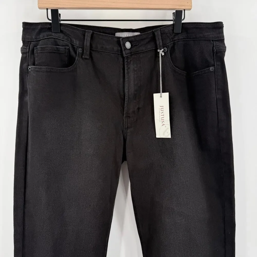 Just USA Jeans Women’s Size 33/16 Black Mid Rise Slim Straight Leg Raw Hem NWT
